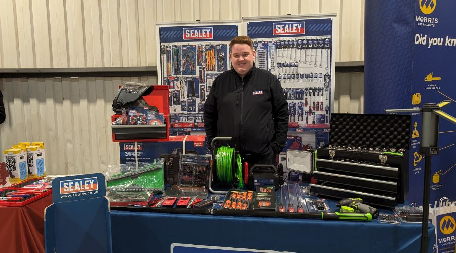 Sealey area sales manager Paul Gray on a stand with Sealey tools