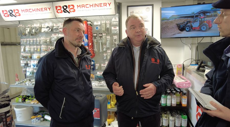 B&B’s Manitou sales specialists, James Richardson and Dave Chambers, talking to reporter Daniel Hodge 