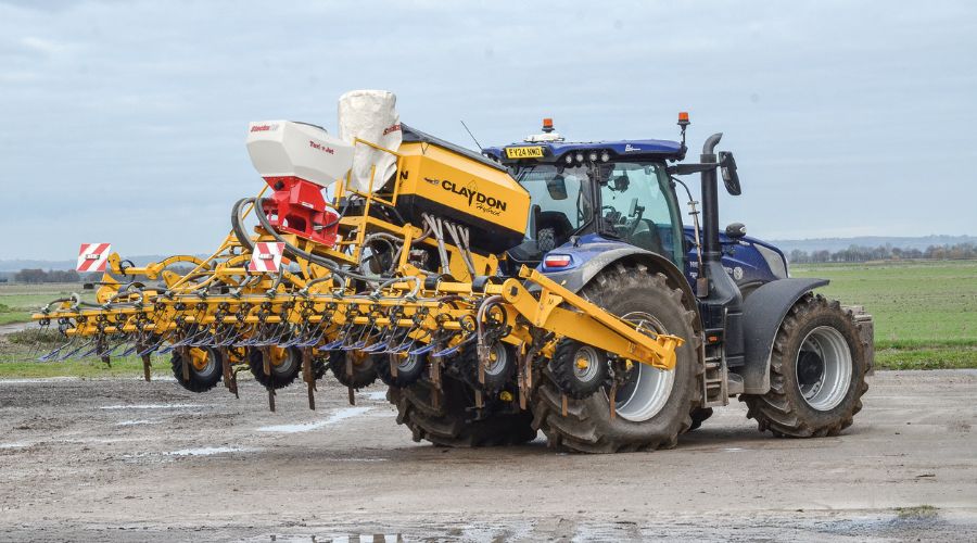 Claydon direct drill attached to tractor